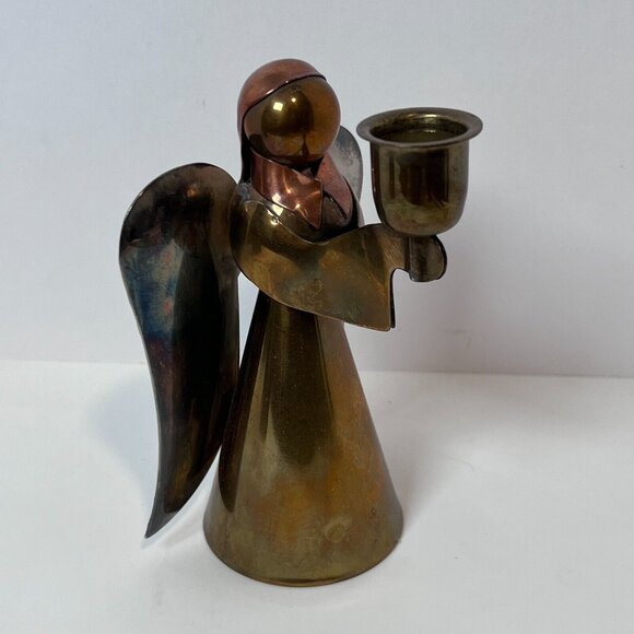 Brass and Copper Angel Candle Holder made in Hong Kong 6" Christian VTG 70's - Picture 3 of 10